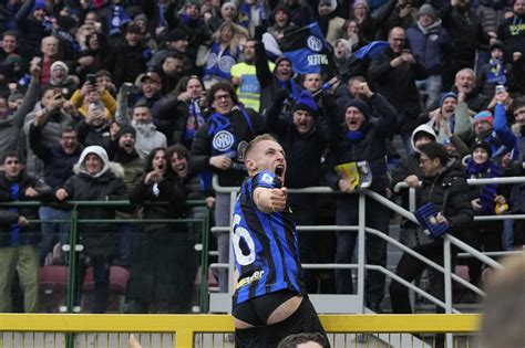 Inter midfielder Frattesi has his underwear revealed in wild celebration during 2-1 win over Verona